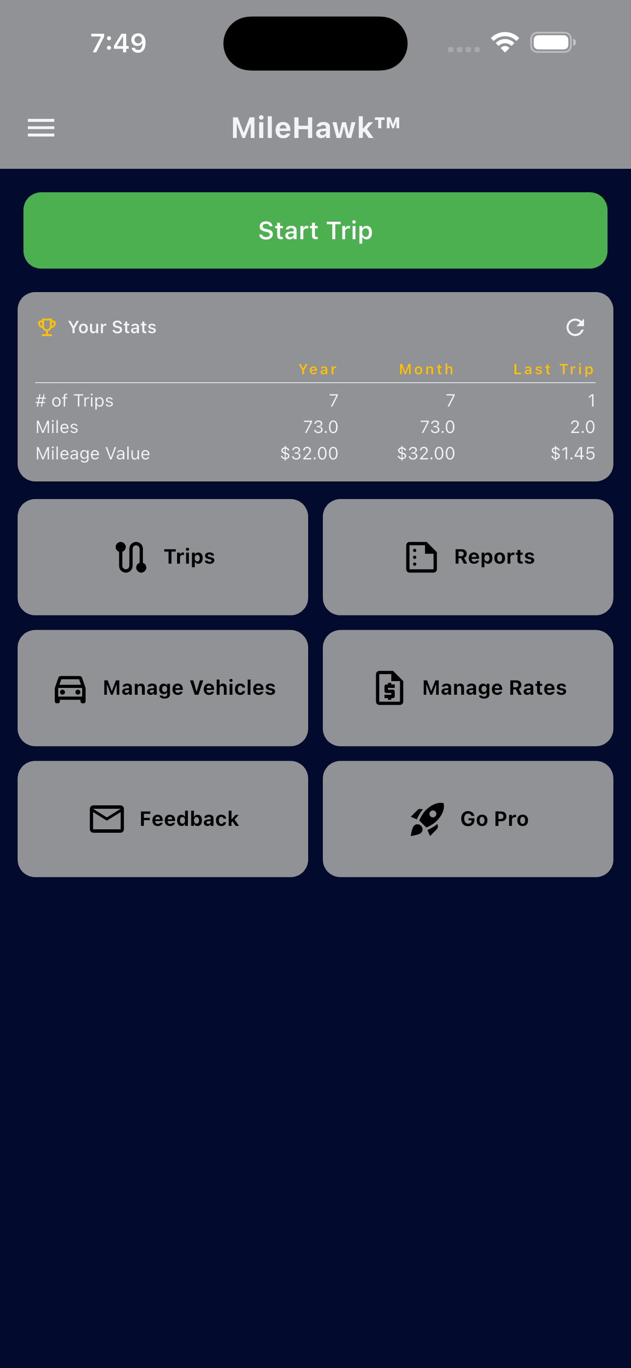 MileHawk app screenshot 1