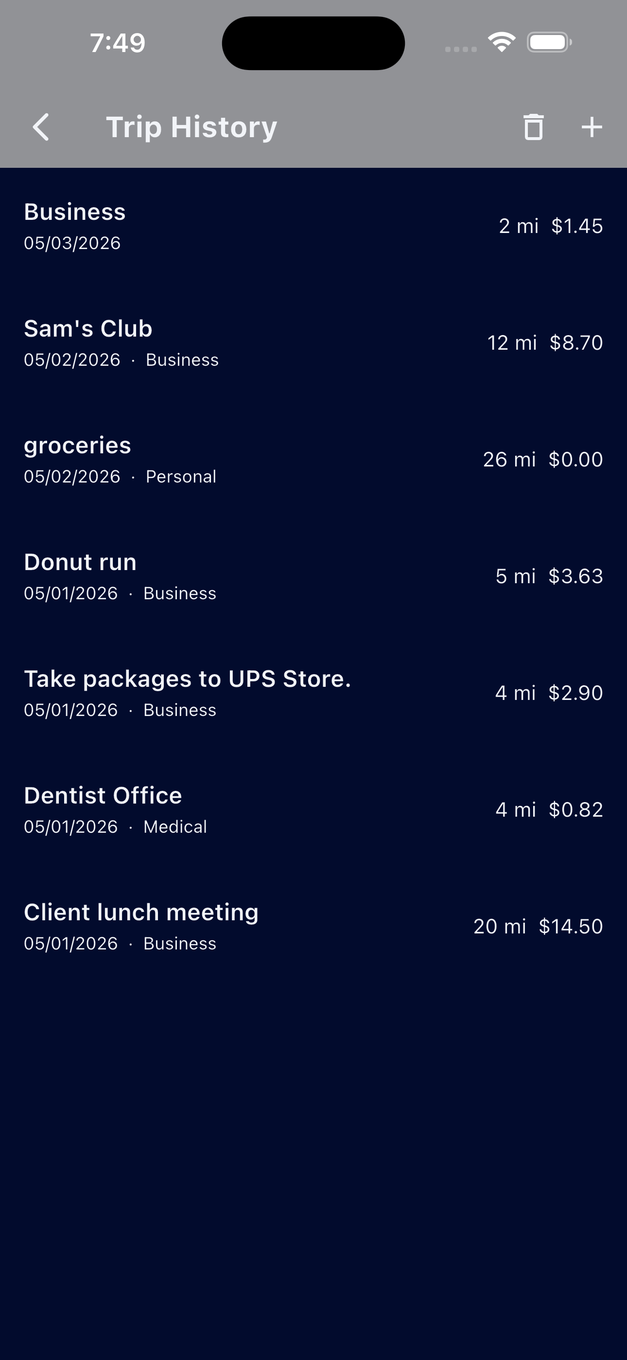 MileHawk app screenshot 2
